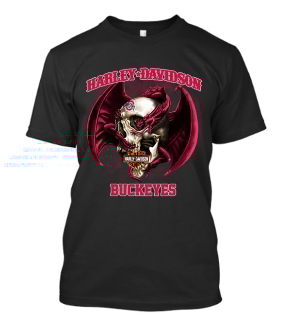 Harley Davidson Ohio State Buckeyes Skull And Wings T-Shirt