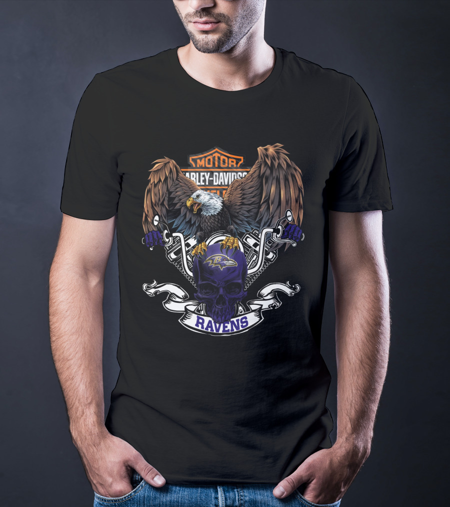 Motor Harley Davidson Skull Eagle Ravens Nfl Baltimore T-Shirt