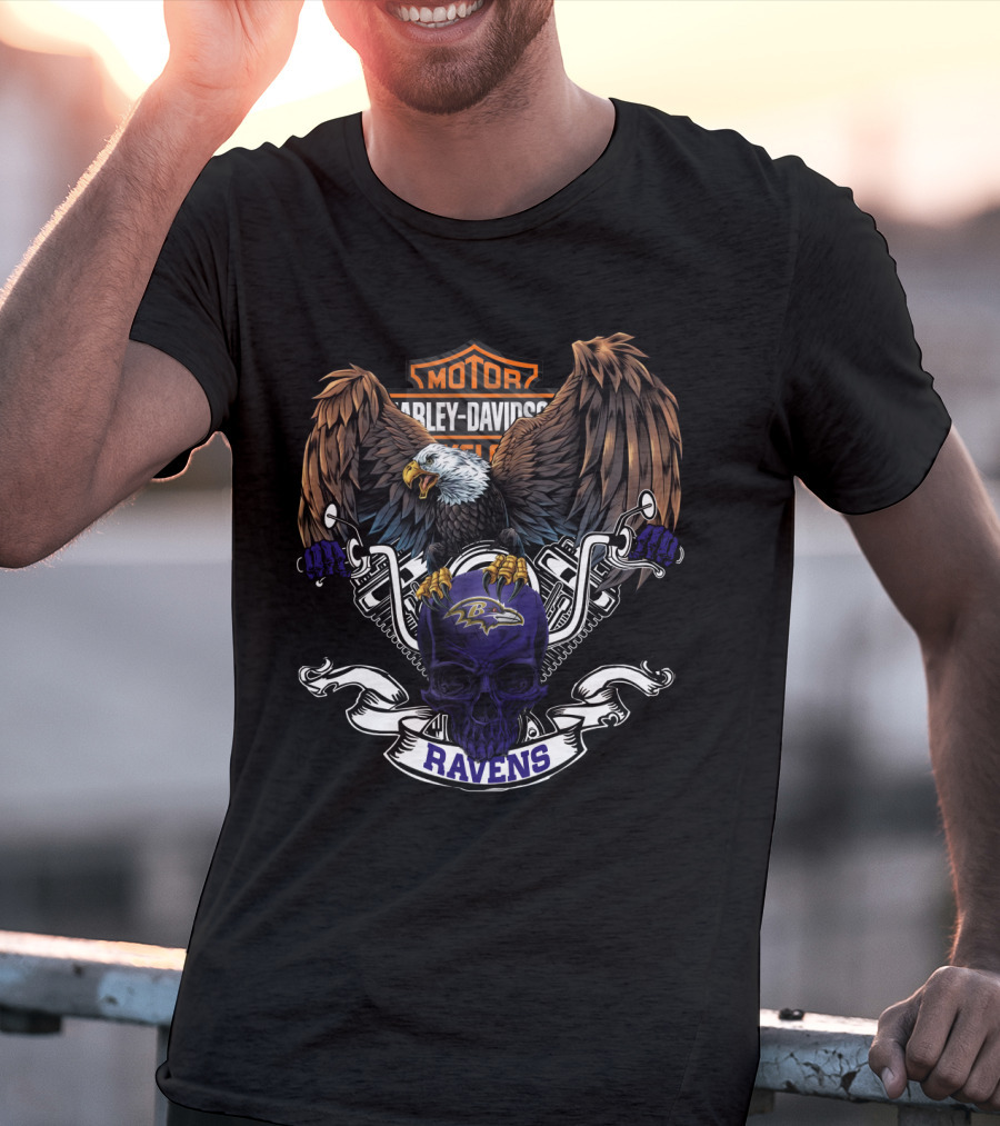 Motor Harley Davidson Skull Eagle Ravens Nfl Baltimore T-Shirt