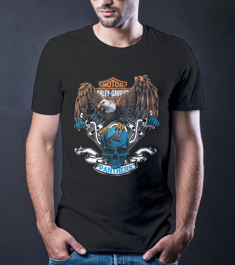 Motor Harley Davidson Cycles Eagle Skull Panthers Nfl Carolina T-Shirt