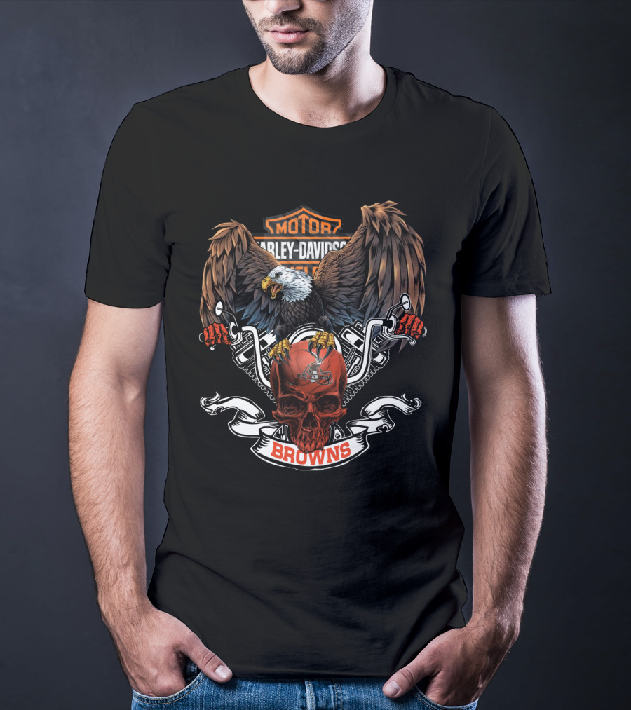 Harley Davidson Motor Cleveland Browns Eagle Skull T-Shirt