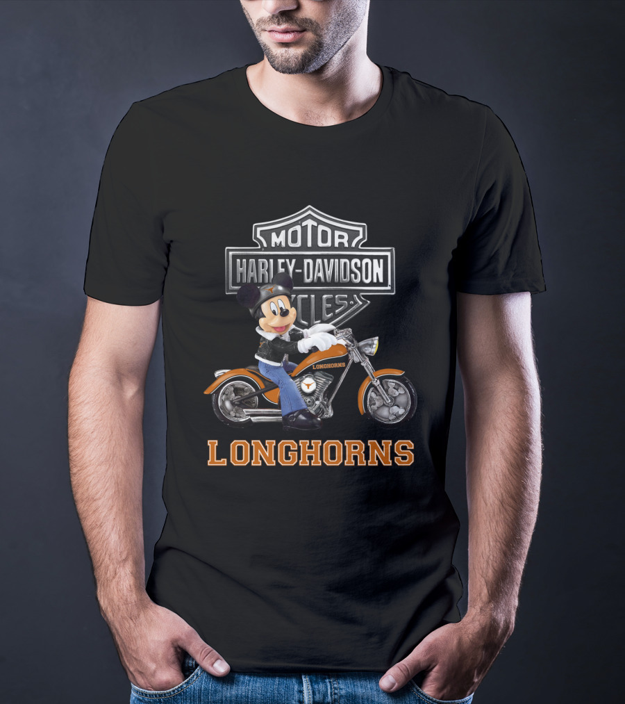 Harley Davidson Motorcycles Longhorns Mickey Mouse Texas T-Shirt