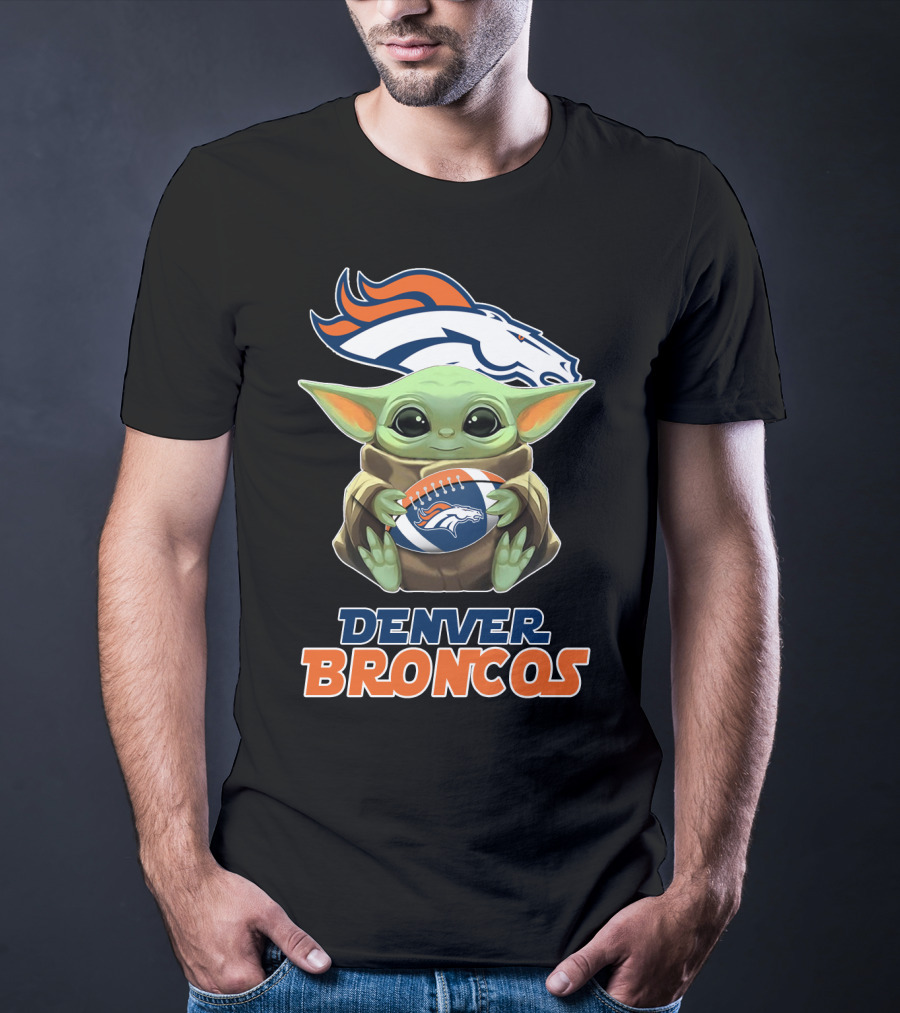 Denver Broncos Grogu Holding Football T-Shirt