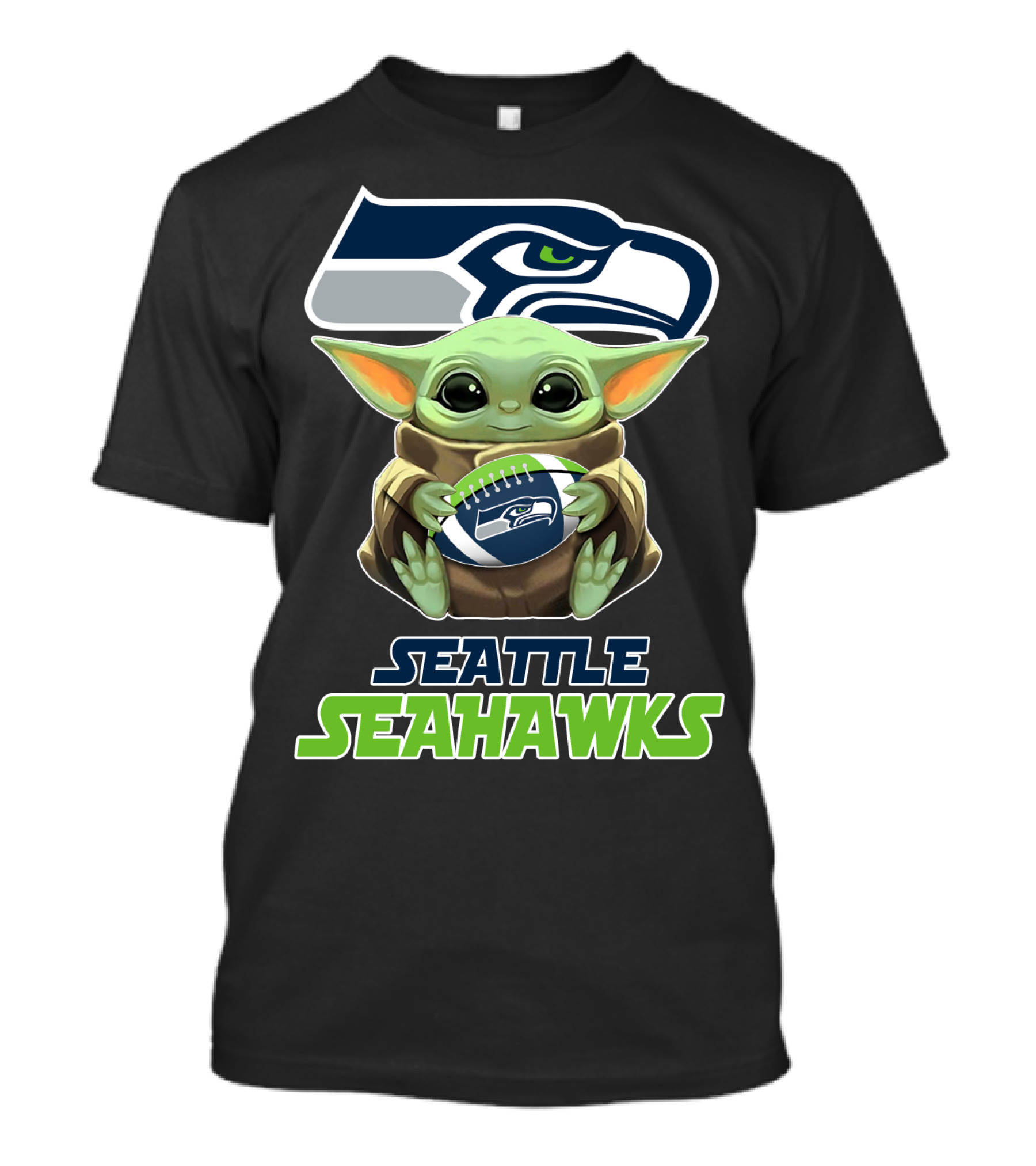 Seattle Seahawks Baby Yoda Holding Football Fan T-Shirt