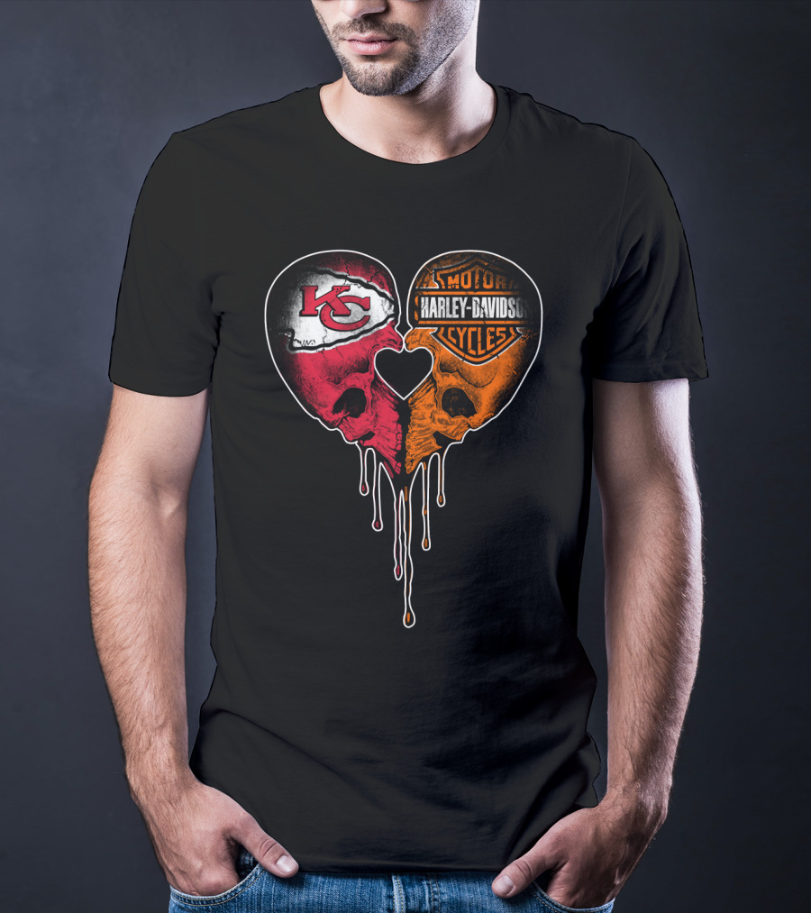 Kansas City Chiefs Harley Davidson Dripping Skull Heart T-Shirt