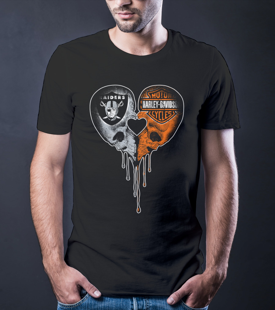 Raiders Harley Davidson Heart Skulls T-Shirt