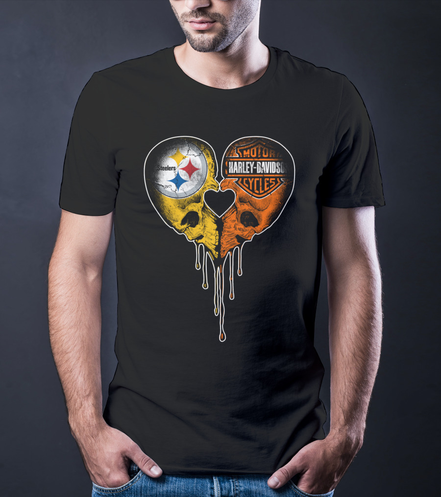Steelers Harley Davidson Heart Skull Fusion T-Shirt