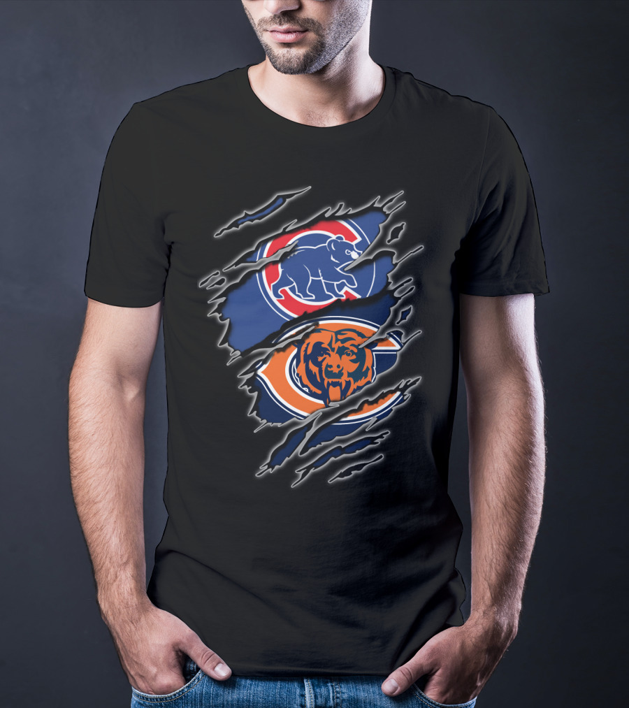 Chicago Bears And Cubs Fan Crossover Claw Marks T-Shirt