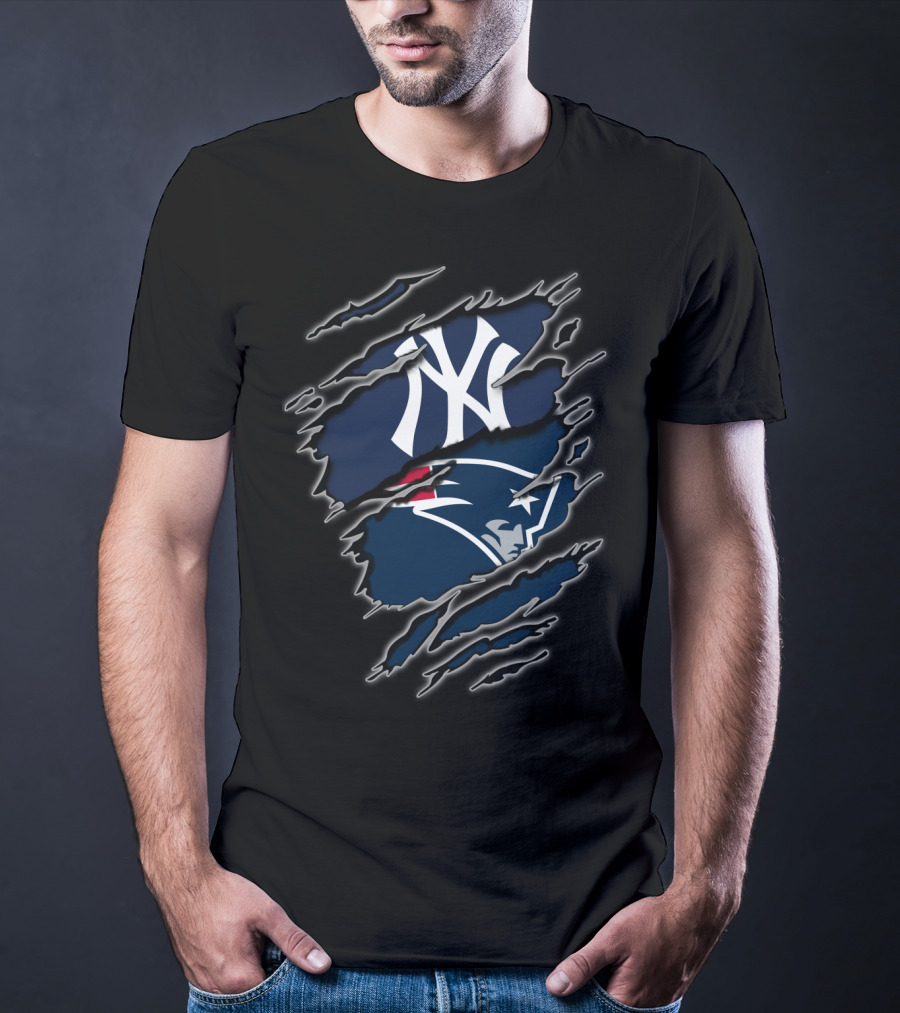 Yankees Patriots Fan Crossover Iconic Sports Logos T-Shirt