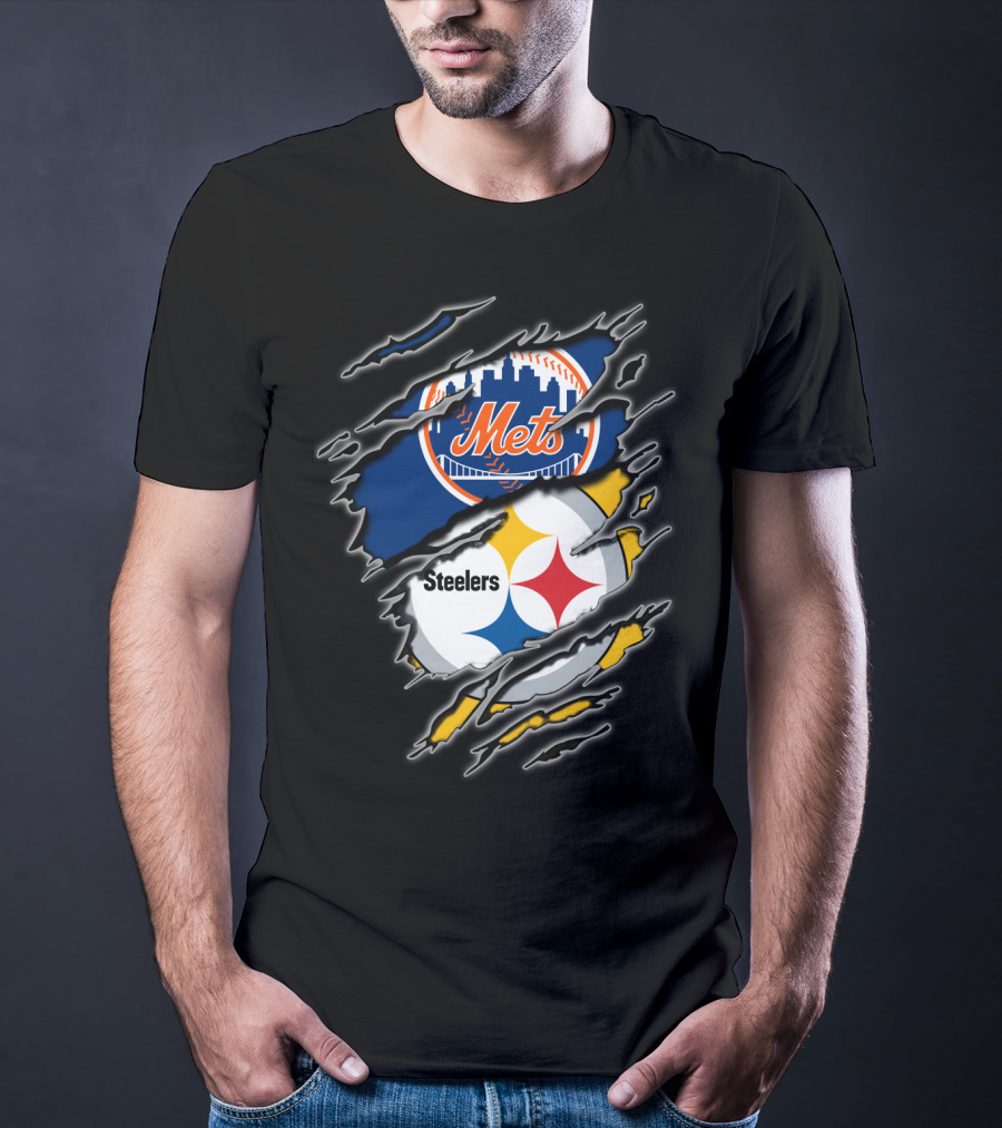 Mets Steelers Fan Crossover Logo T-Shirt