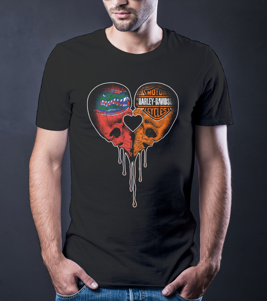 Florida Gators Harley Davidson Dripping Skull Heart T-Shirt
