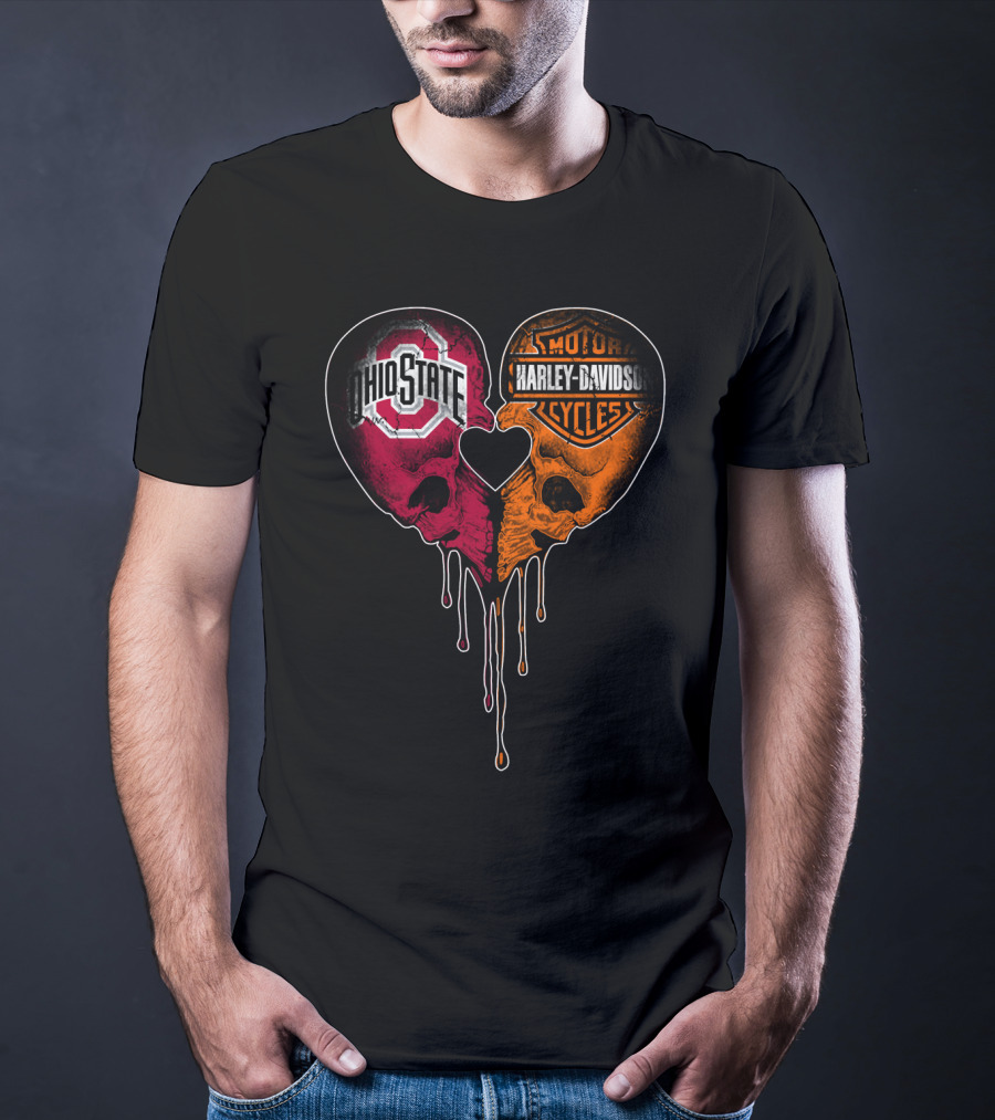Ohio State Harley Davidson Skull Heart T-Shirt
