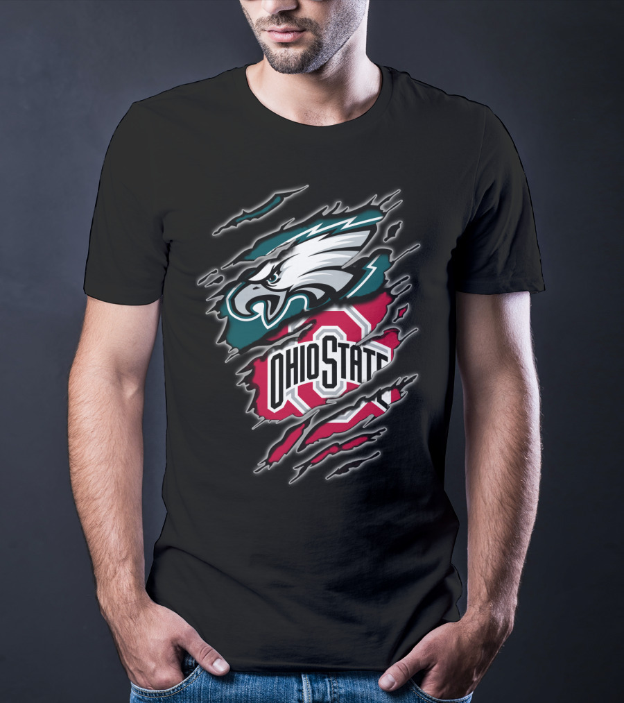 Philadelphia Eagles And Ohio State Buckeyes Fan Logo Blend T-Shirt