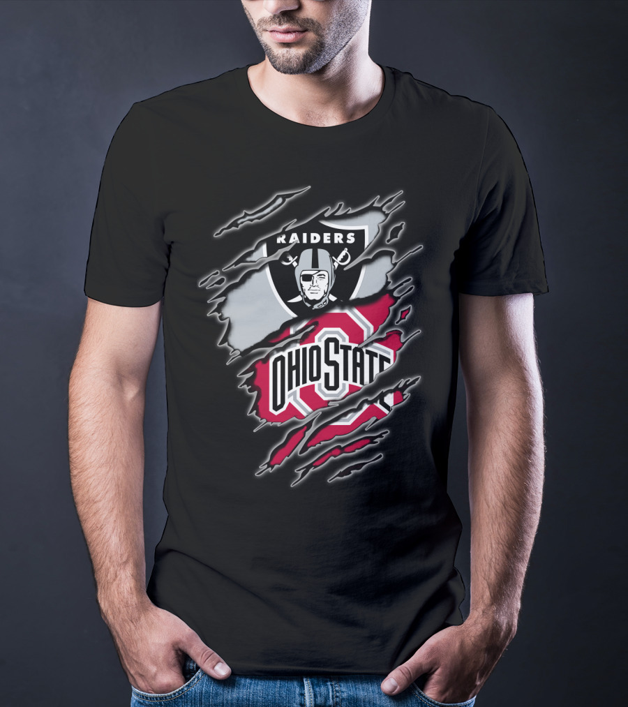 Raiders And Ohio State Fan Emblem Tear T-Shirt