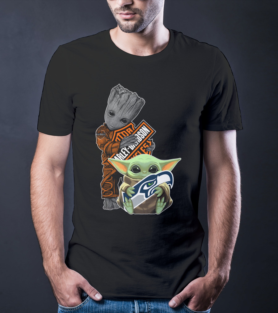 Groot Harley Davidson Seattle Seahawks Baby Yoda T-Shirt