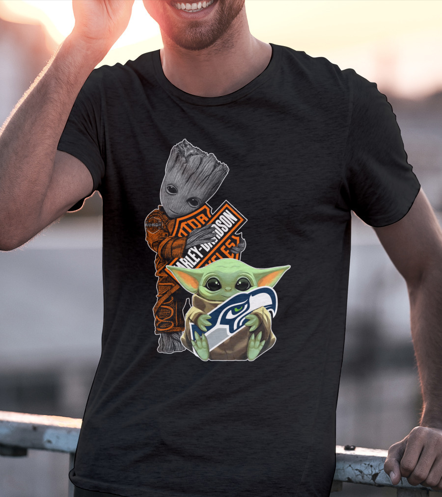 Groot Harley Davidson Seattle Seahawks Baby Yoda T-Shirt