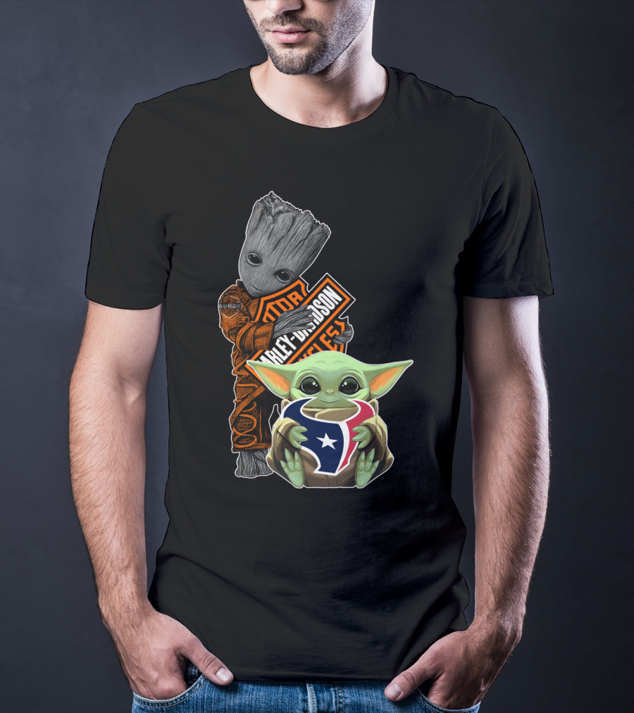 Groot Harley Davidson Nfl Houston Texans Baby Yoda T-Shirt