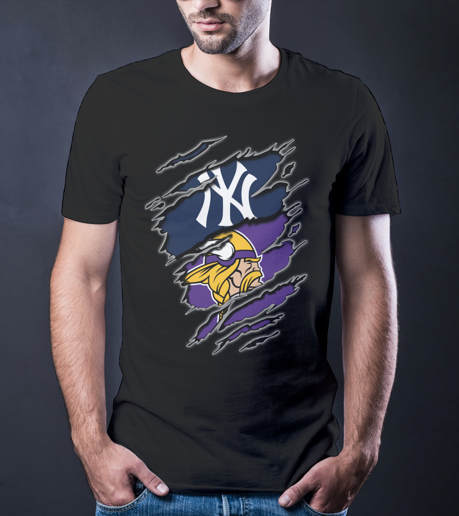 Yankee Viking Fans Reflection With Iconic Logos T-Shirt