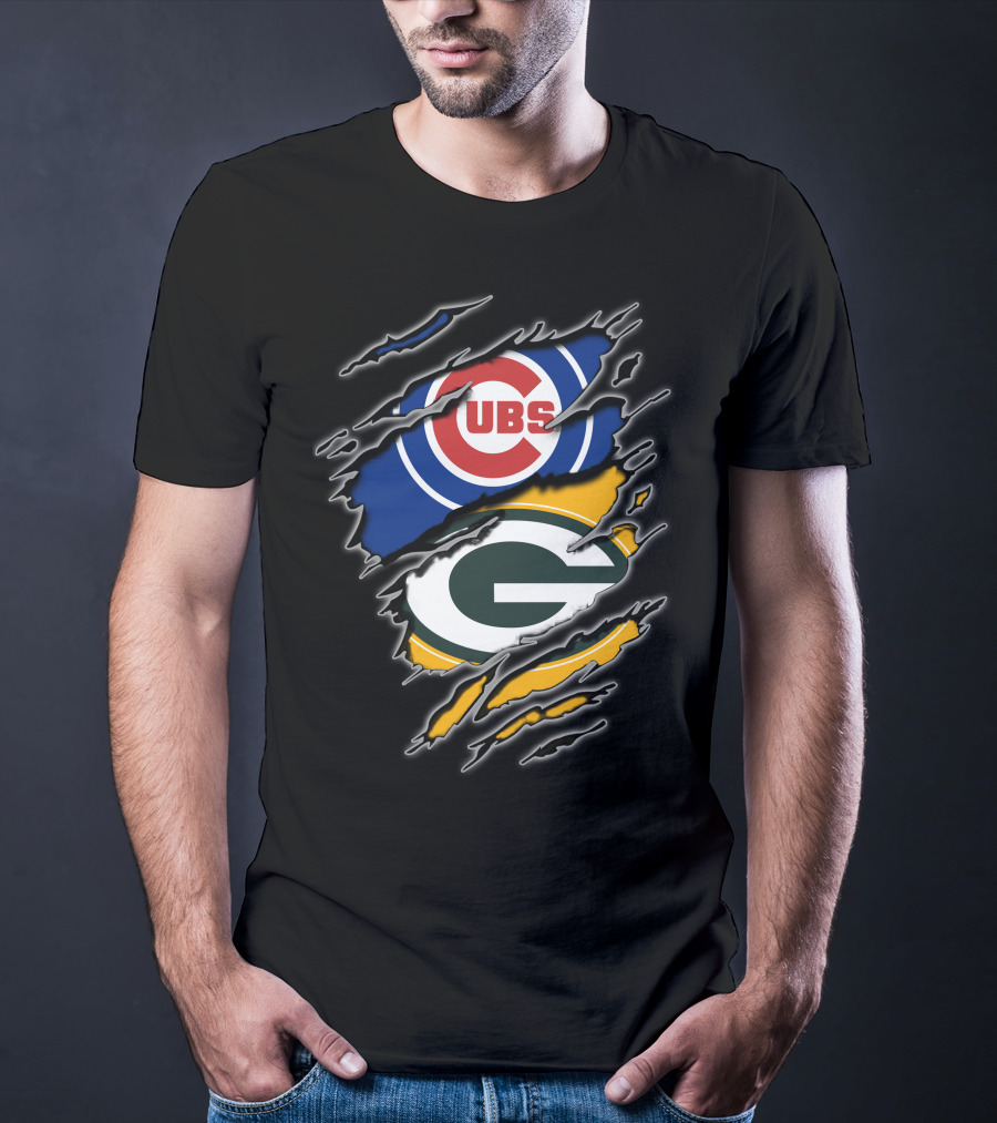 Chicago Cubs Green Bay Packers Ripped Fan T-Shirt