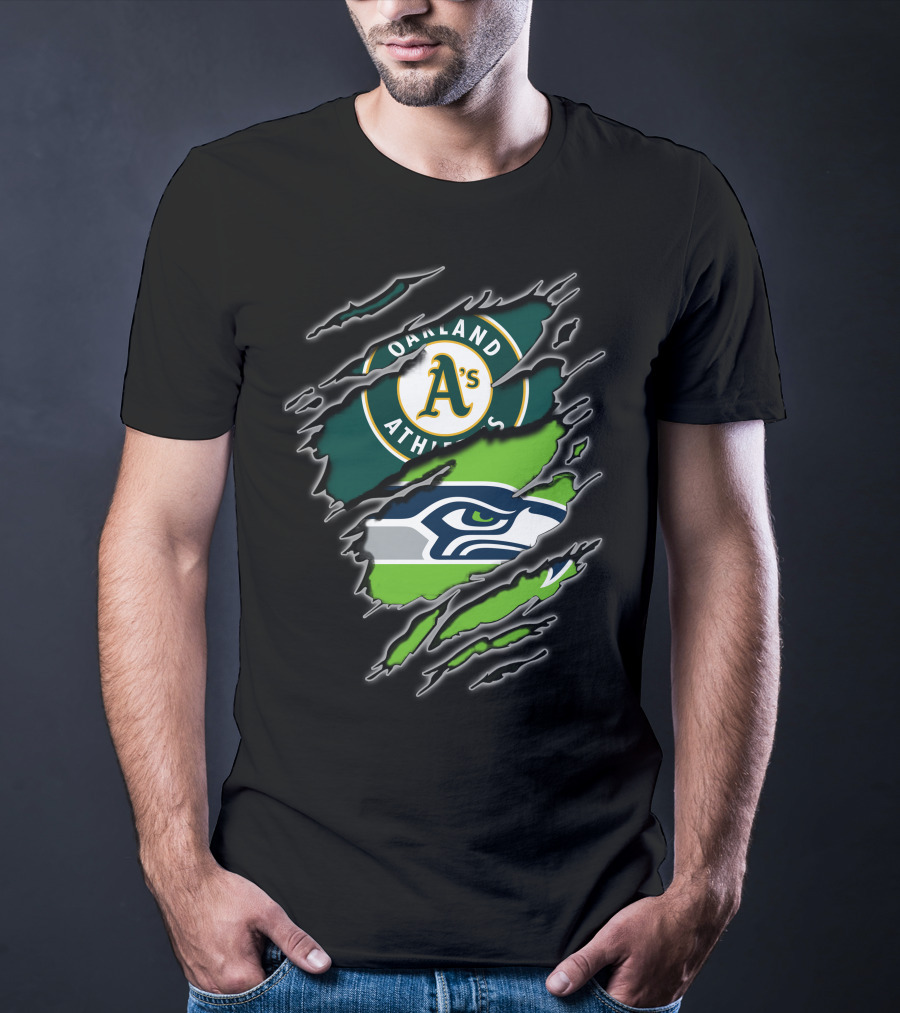 Oakland Athletics Seattle Seahawks Fan Crossover T-Shirt