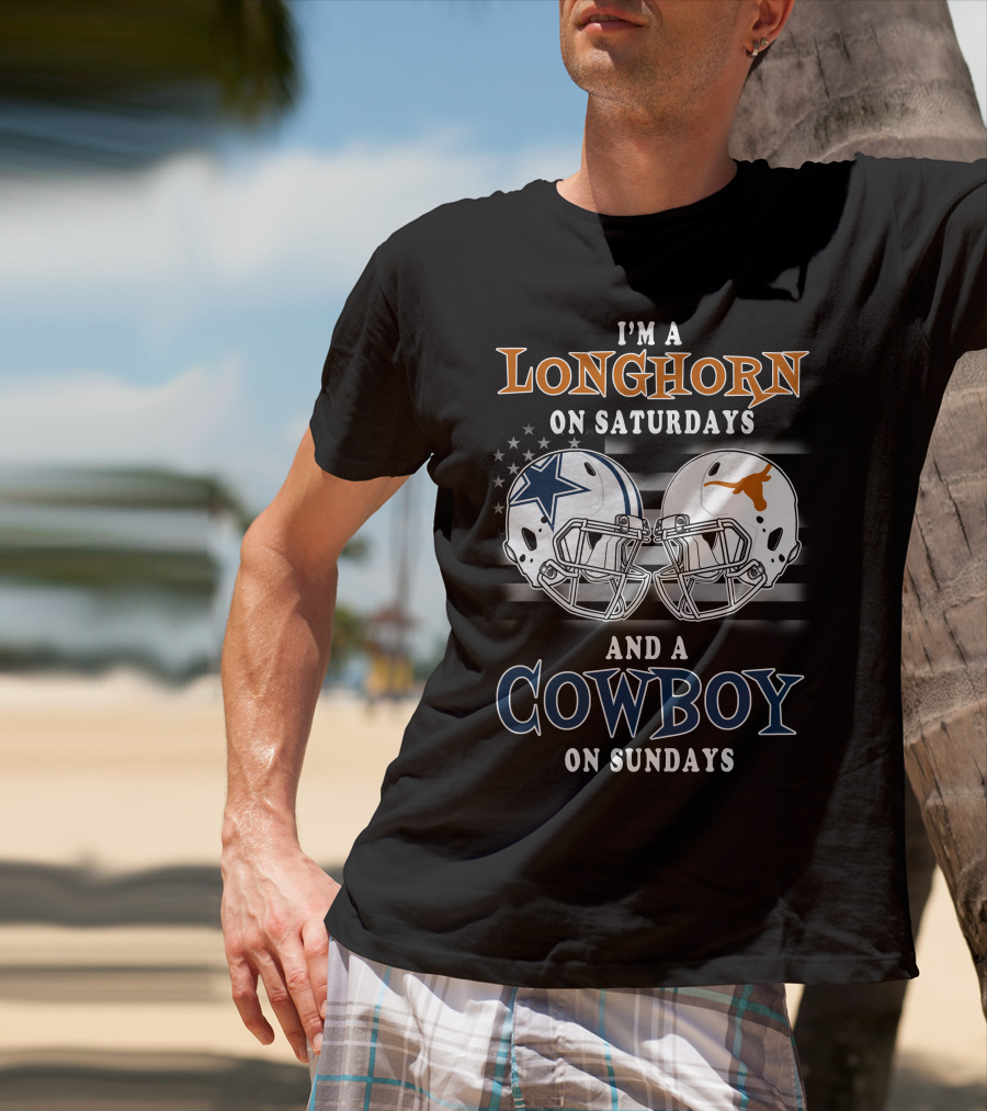 Longhorn On Saturdays And Cowboy On Sundays Helmet T-Shirt