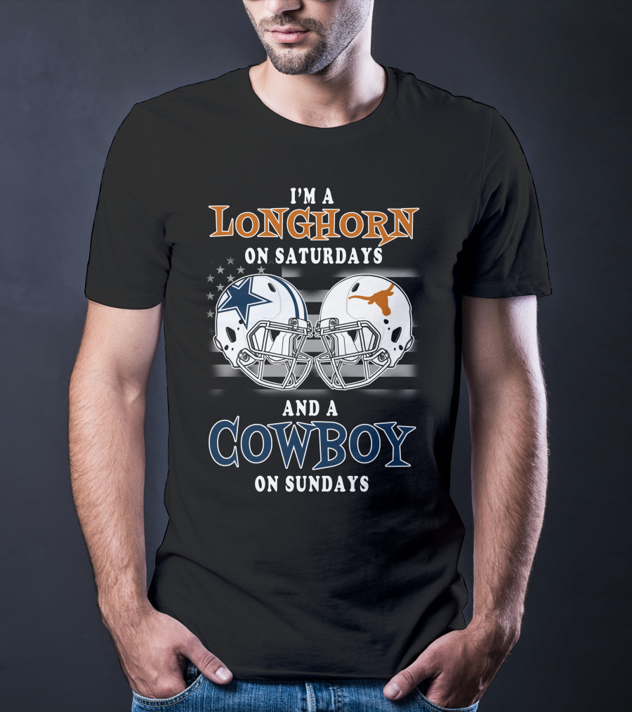 Longhorn On Saturdays And Cowboy On Sundays Helmet T-Shirt