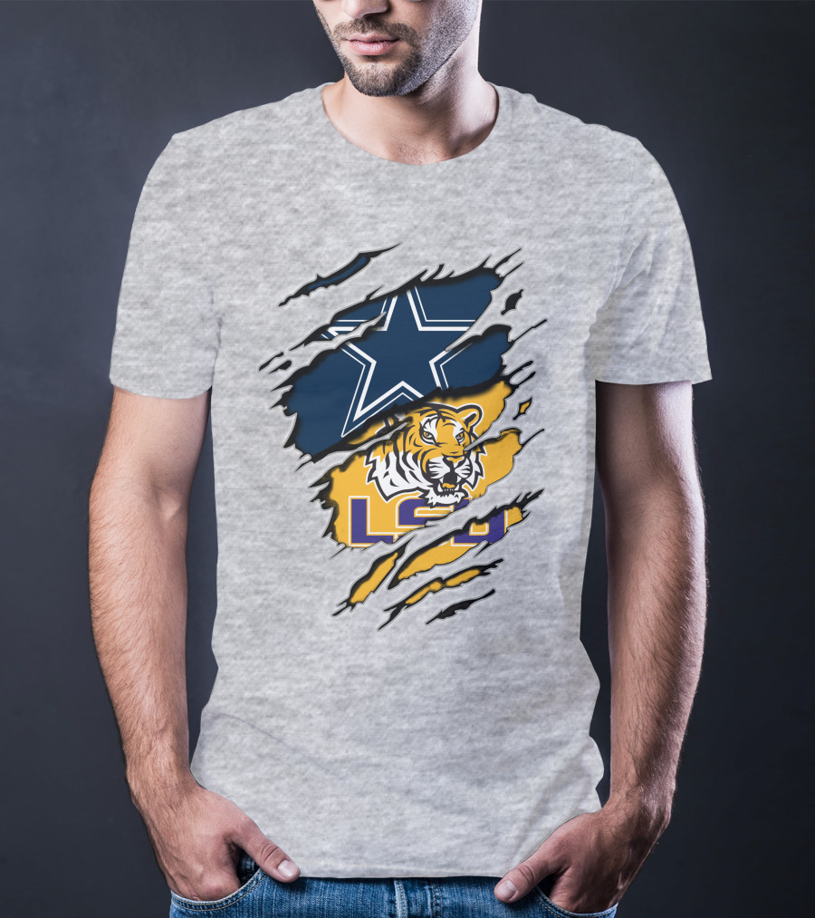 Dallas Cowboys Star And Lsu Tigers Logo Fusion T-Shirt