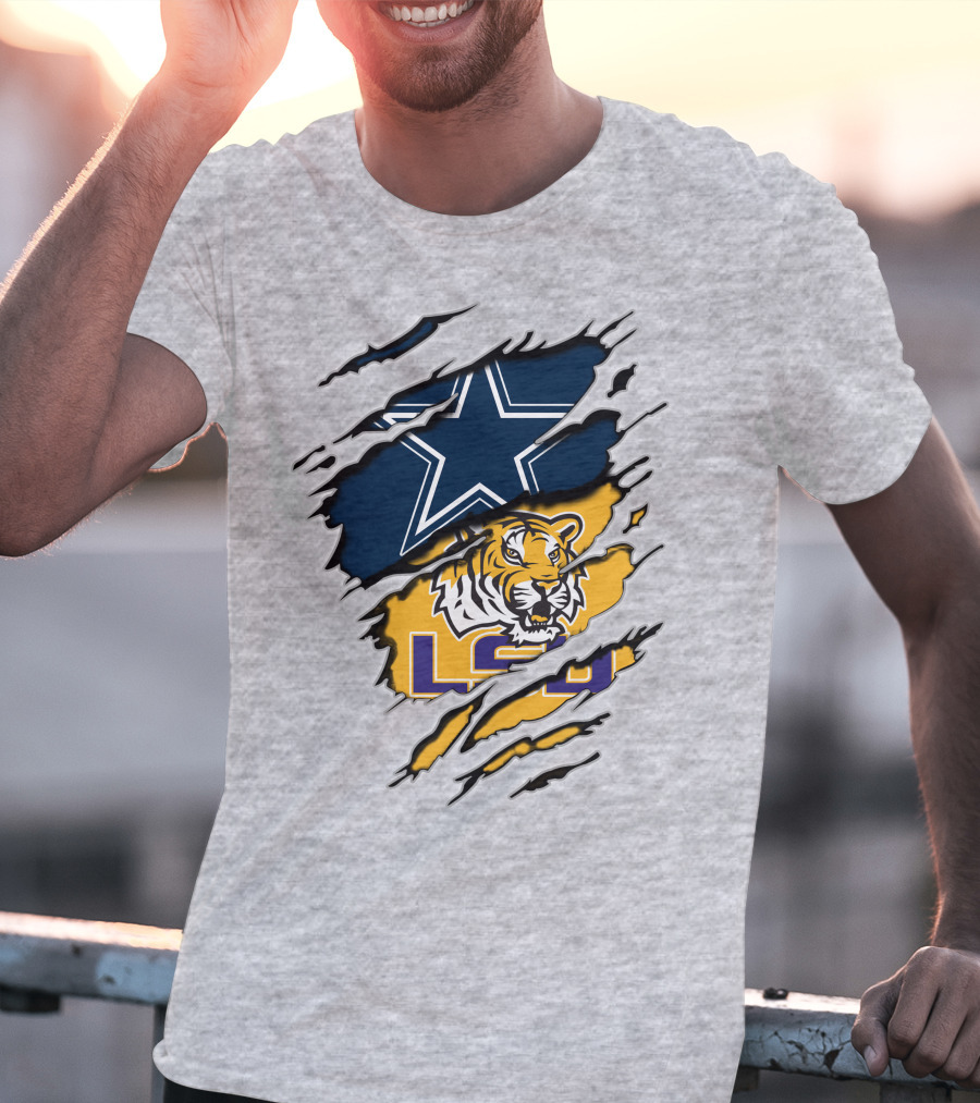 Dallas Cowboys Star And Lsu Tigers Logo Fusion T-Shirt