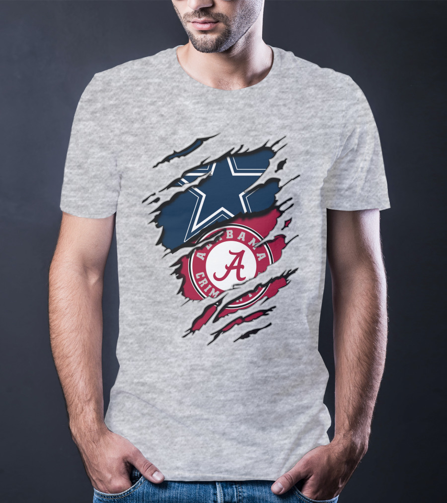 Cowboys Star And Alabama Crimson Tide Logo Torn Layers T-Shirt