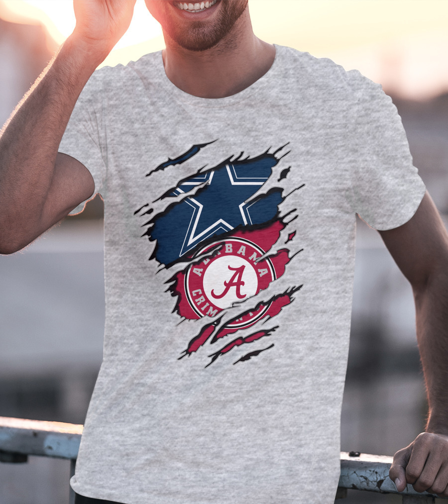 Cowboys Star And Alabama Crimson Tide Logo Torn Layers T-Shirt