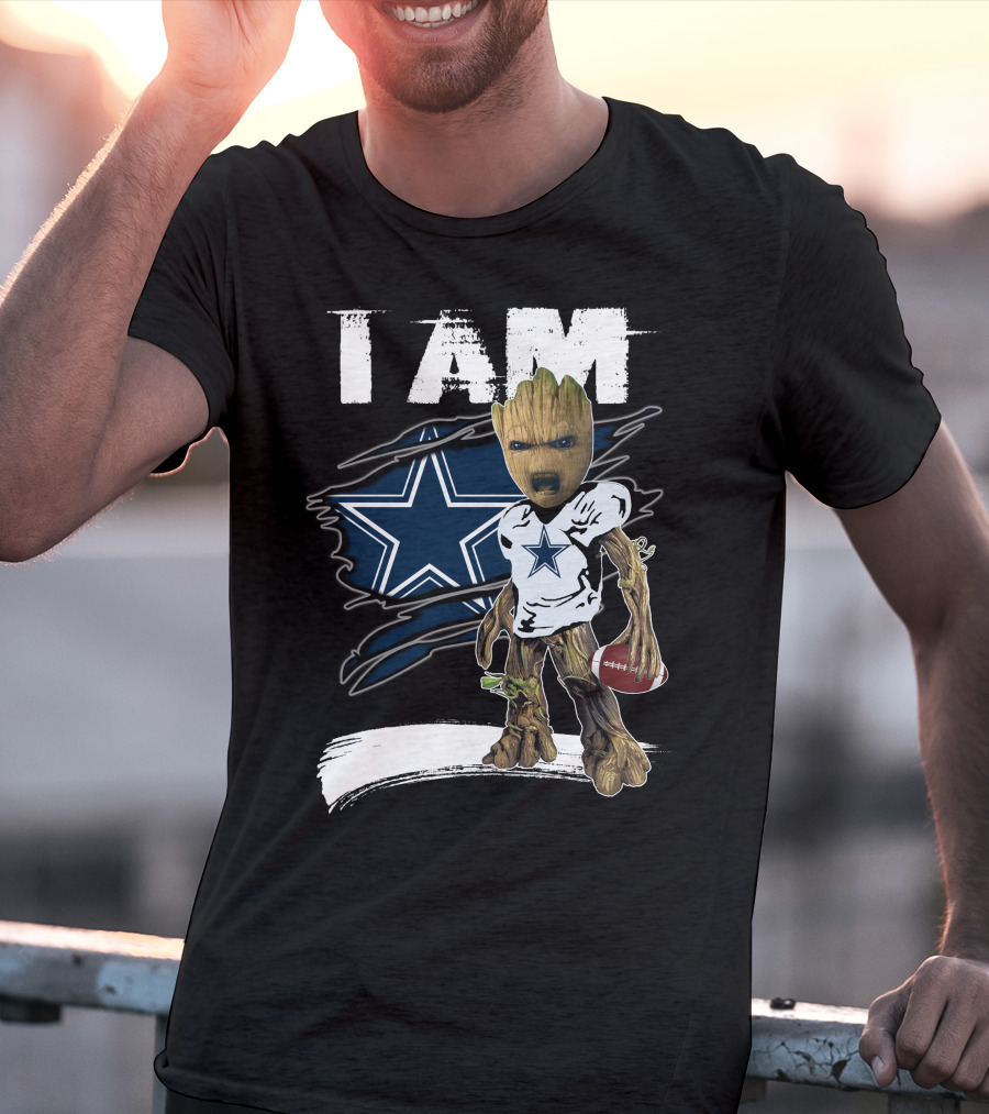 I Am Cowboys Fan Groot Holding Football T-Shirt
