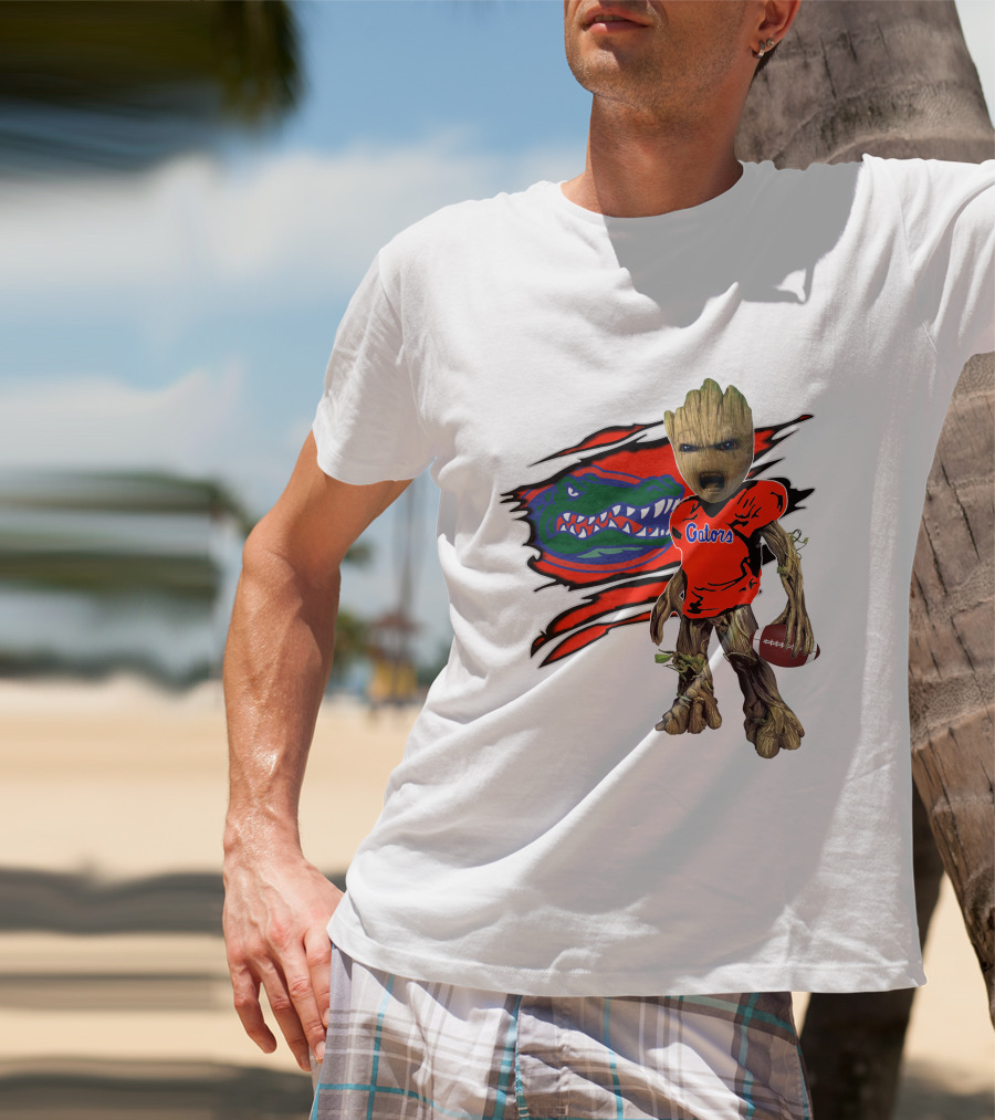 I Am Gators Fan's Football Groot With Alligator T-Shirt