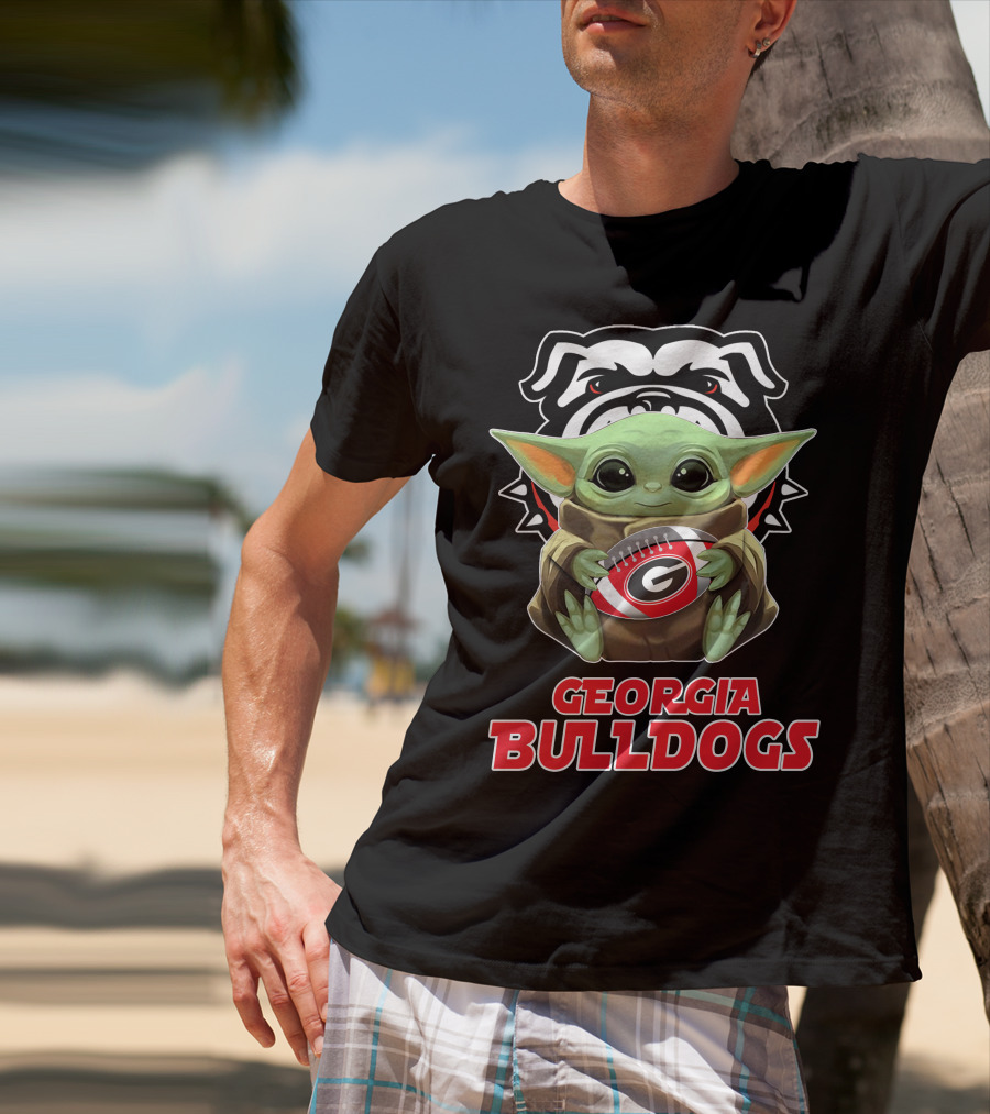 Georgia Bulldogs Baby Yoda Fan Football T-Shirt
