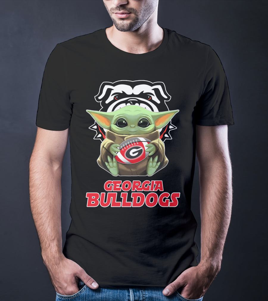 Georgia Bulldogs Baby Yoda Fan Football T-Shirt