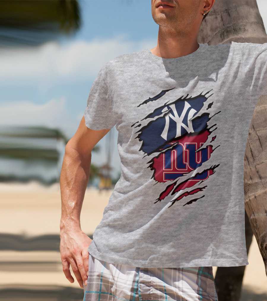 New York Yankees New York Giants Ripped Torn Combo T-Shirt