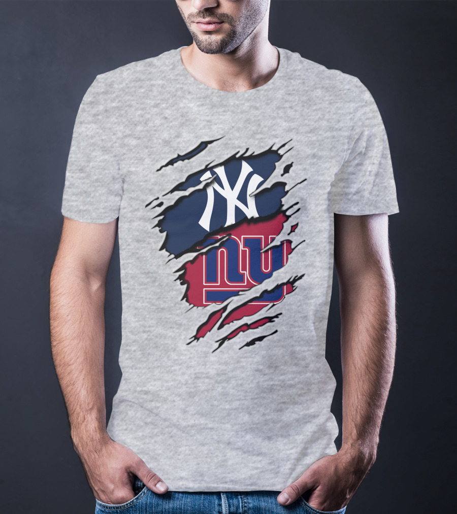 New York Yankees New York Giants Ripped Torn Combo T-Shirt