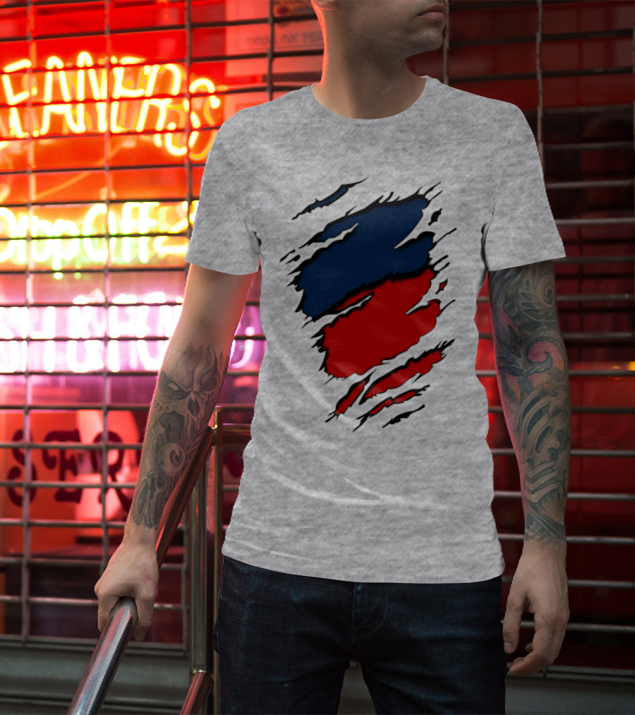 Nhap Blue And Red Torn Texture Claw Mark T-Shirt