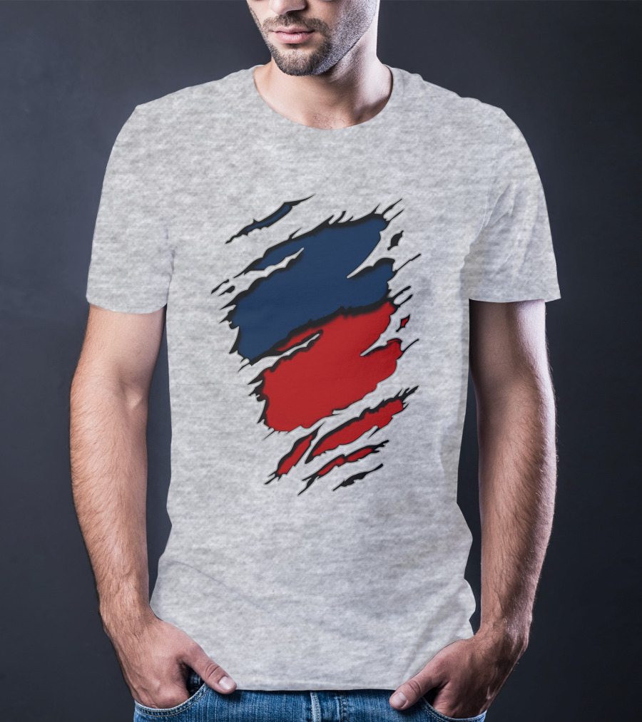 Nhap Blue And Red Torn Texture Claw Mark T-Shirt