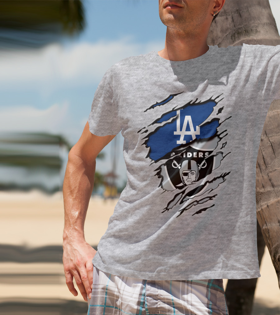 LA Dodgers Raiders Dual Logo Crossover T-Shirt