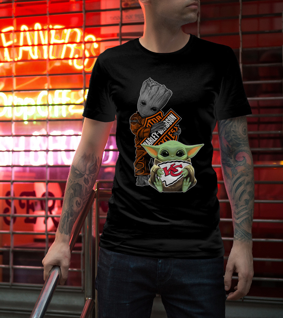 Groot Harley Davidson Logo Baby Yoda Kansas City Chiefs T-Shirt