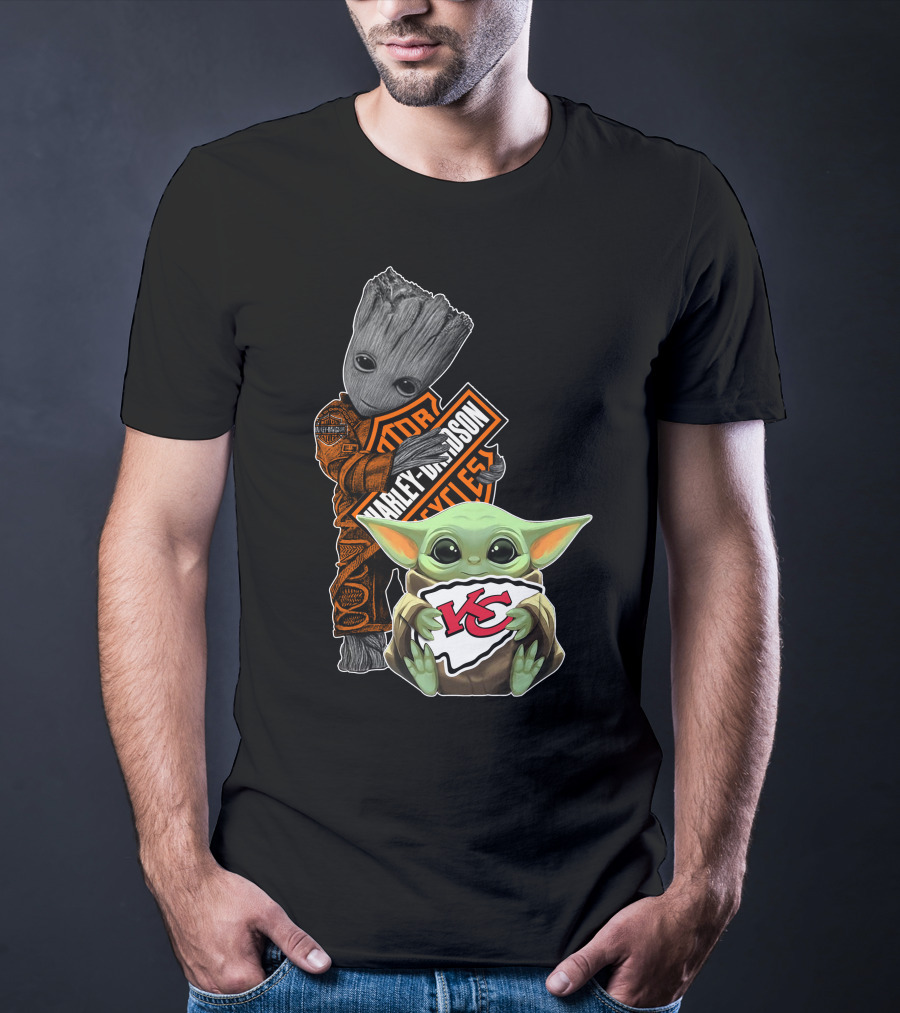 Groot Harley Davidson Logo Baby Yoda Kansas City Chiefs T-Shirt