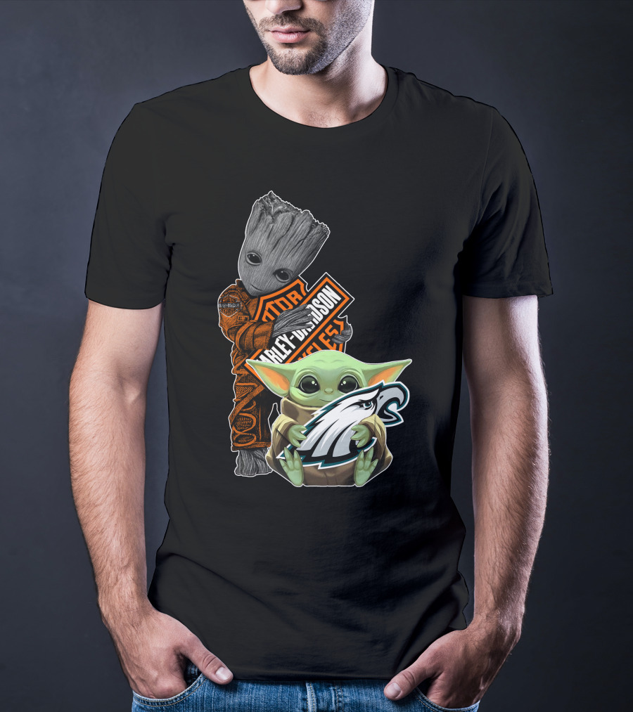 Groot Harley Davidson Sign Baby Yoda Eagles T-Shirt