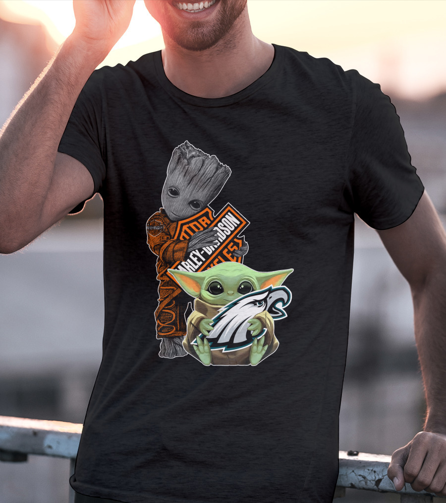 Groot Harley Davidson Sign Baby Yoda Eagles T-Shirt