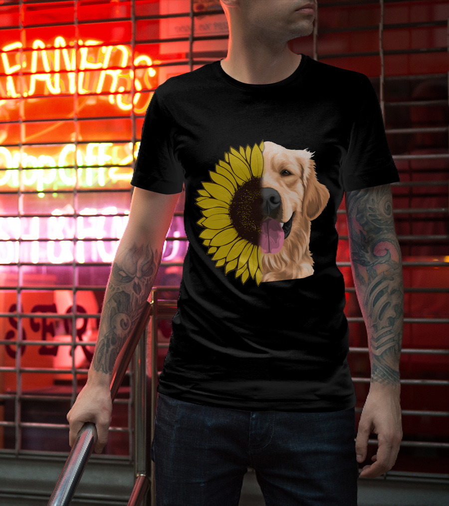 Golden Retriever Half Sunflower Face T-Shirt