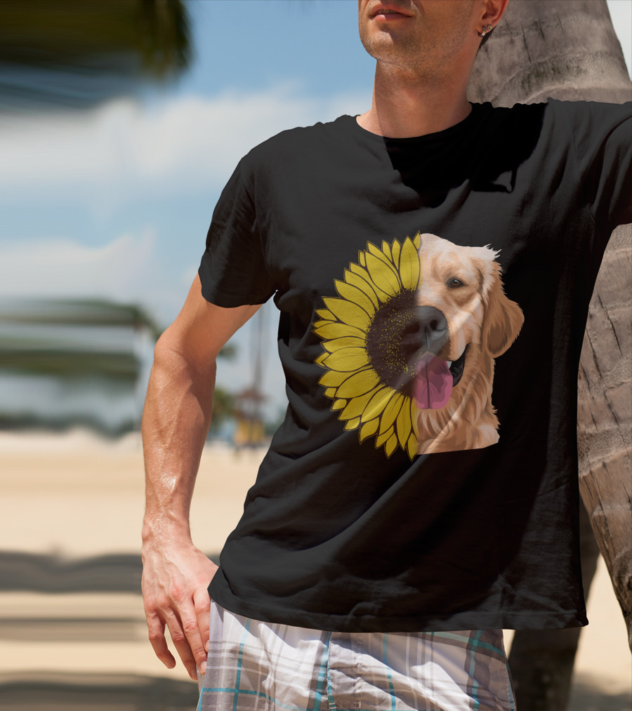 Golden Retriever Half Sunflower Face T-Shirt