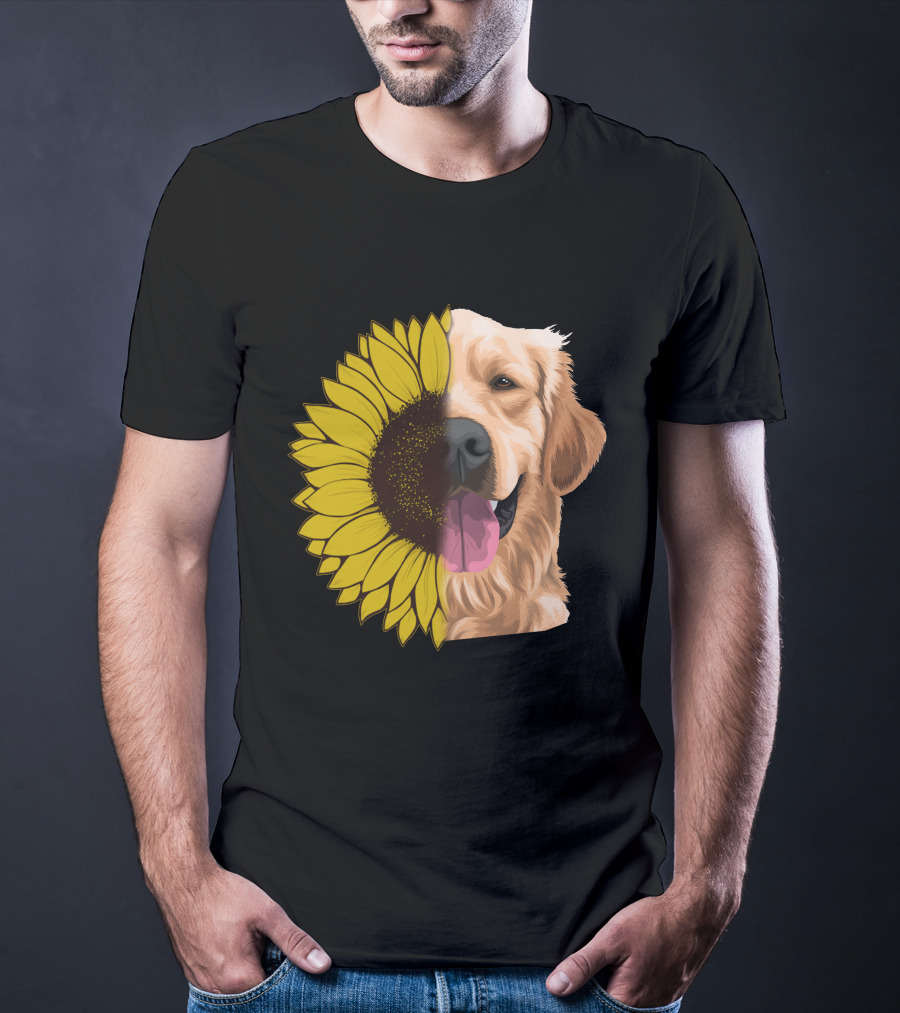 Golden Retriever Half Sunflower Face T-Shirt