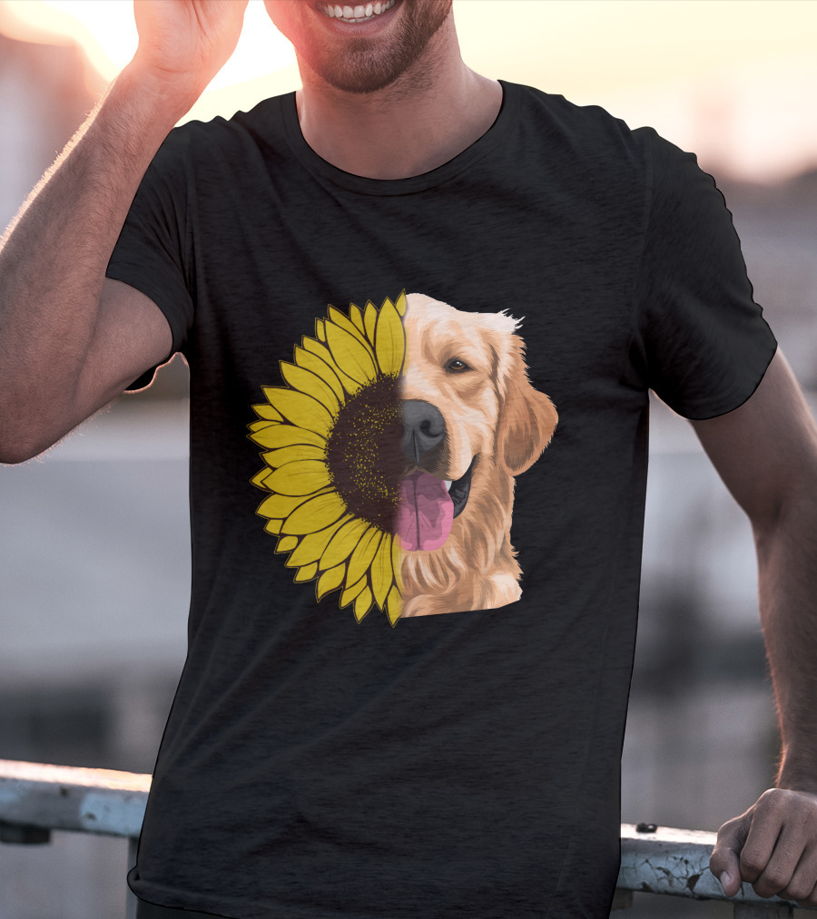 Golden Retriever Half Sunflower Face T-Shirt