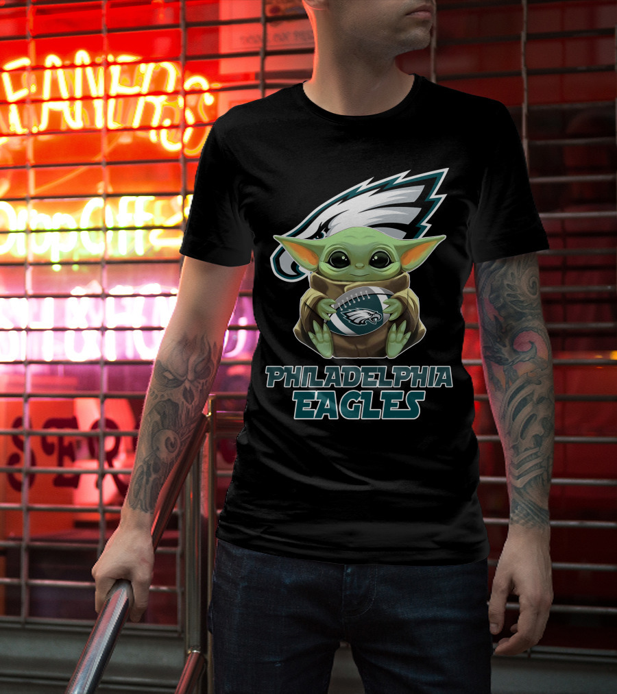 Philadelphia Eagles Baby Yoda Football T-Shirt