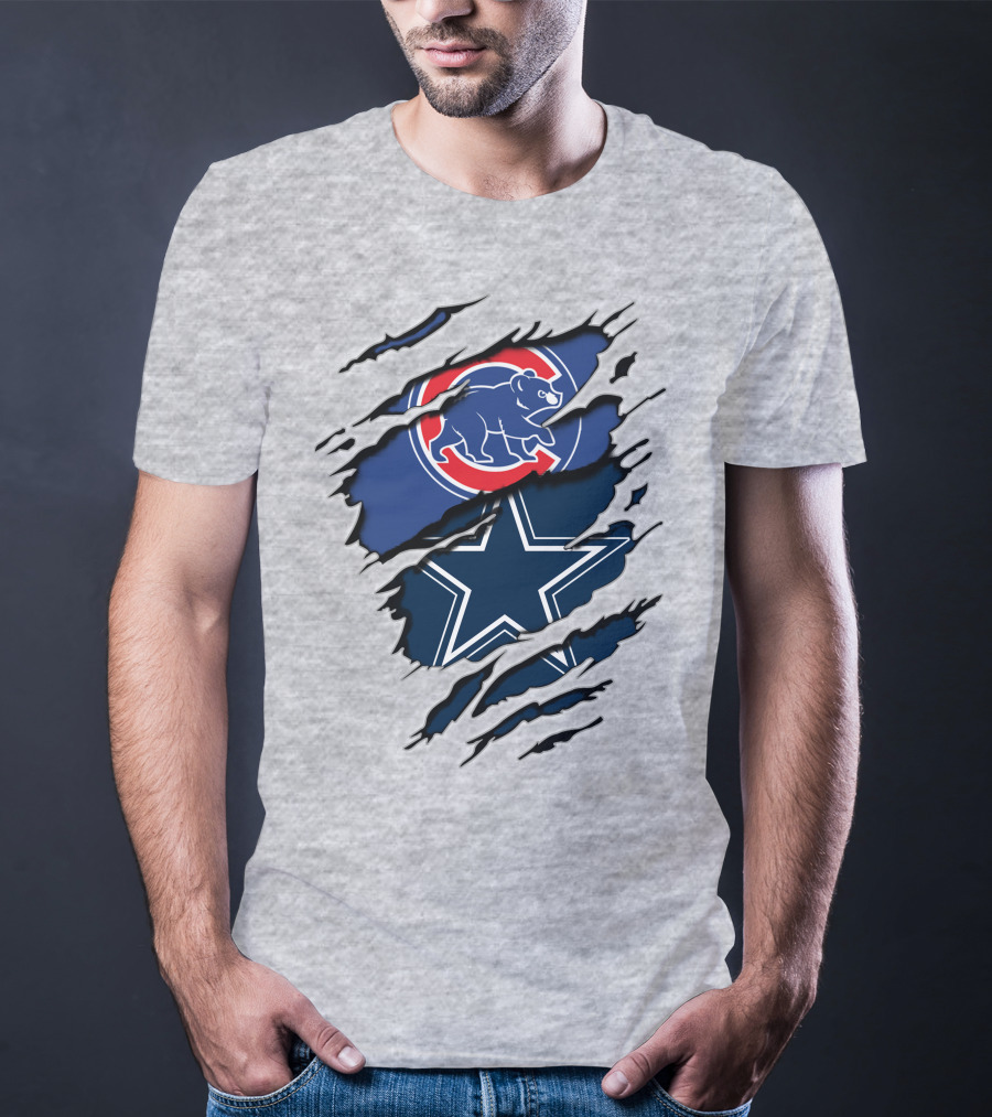 Dallas Cowboys Chicago Cubs Claw Marks Logo Mashup T-Shirt