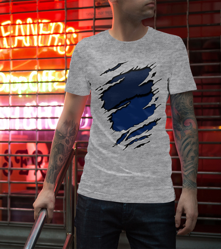 Cow Cub Tiger Stripes Blue Torn Look T-Shirt